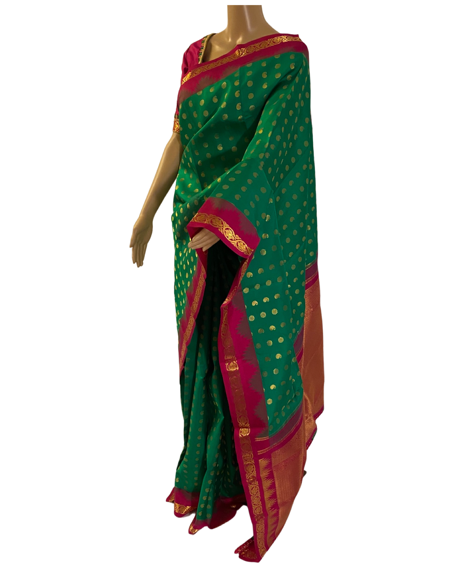 Green and Pink Kanchipuram Silk Saree