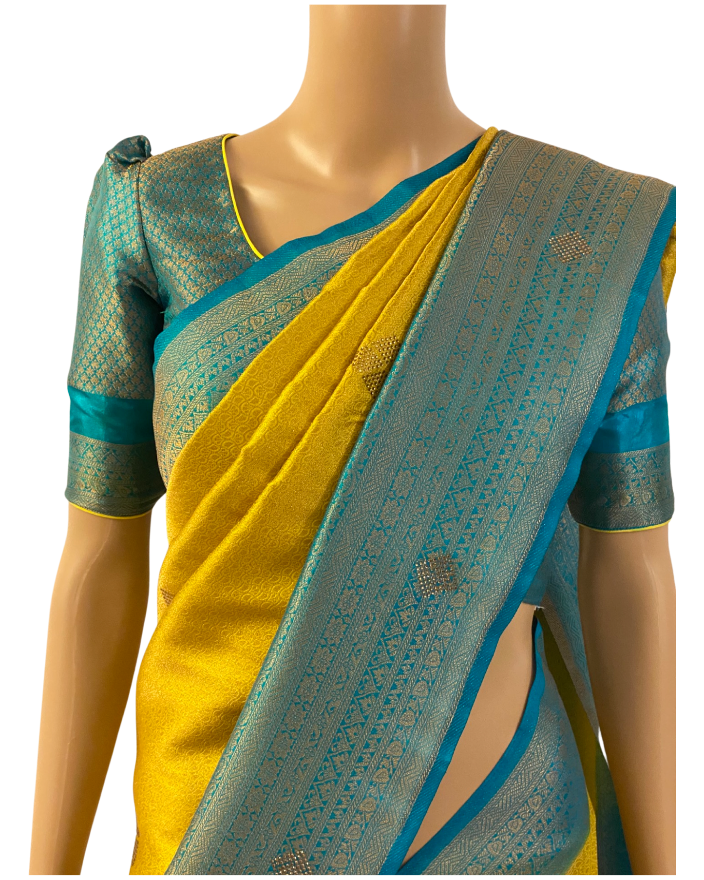 Yellow Kubera Silk Saree with Stone Work