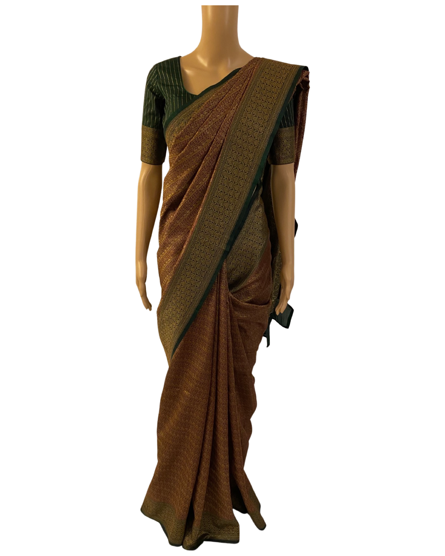 Maroon with Green Handloom Katan Banarasi Chanderi Silk Saree