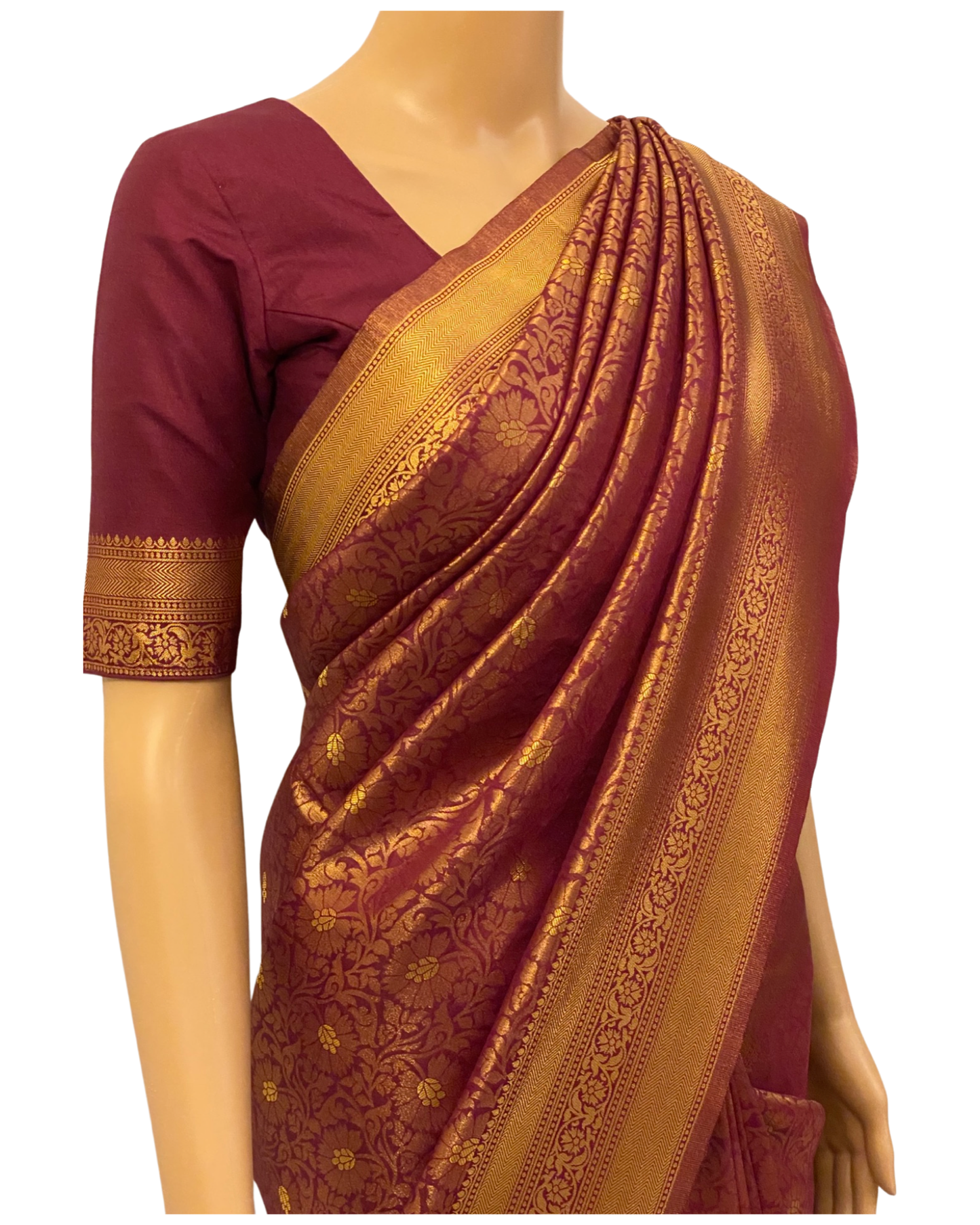 Wine Handloom Banarasi Silk Saree