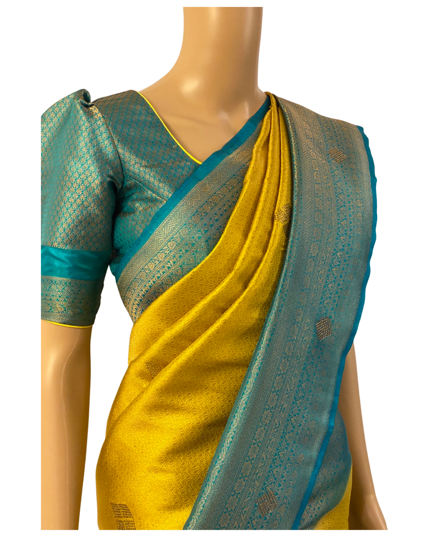 Yellow Kubera Silk Saree with Stone Work