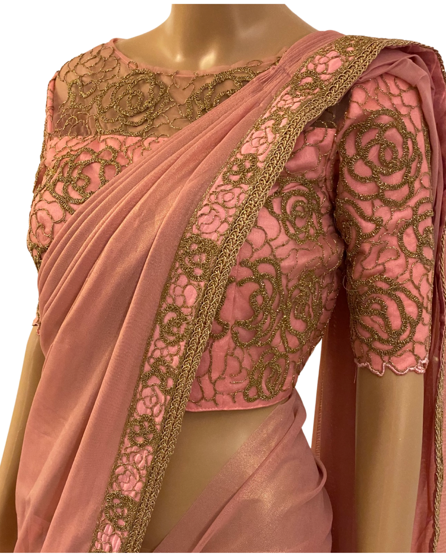 Pastel Shimmer Peach Chiffon Saree