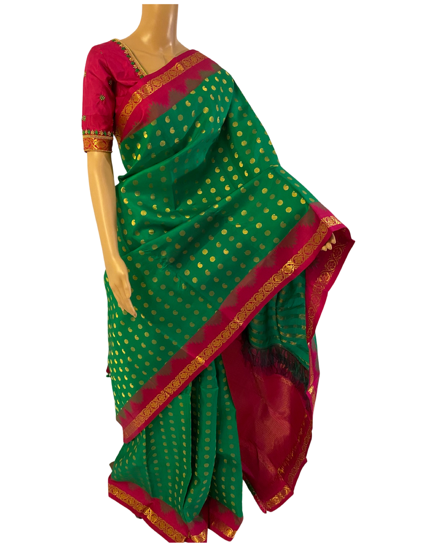 Green and Pink Kanchipuram Silk Saree