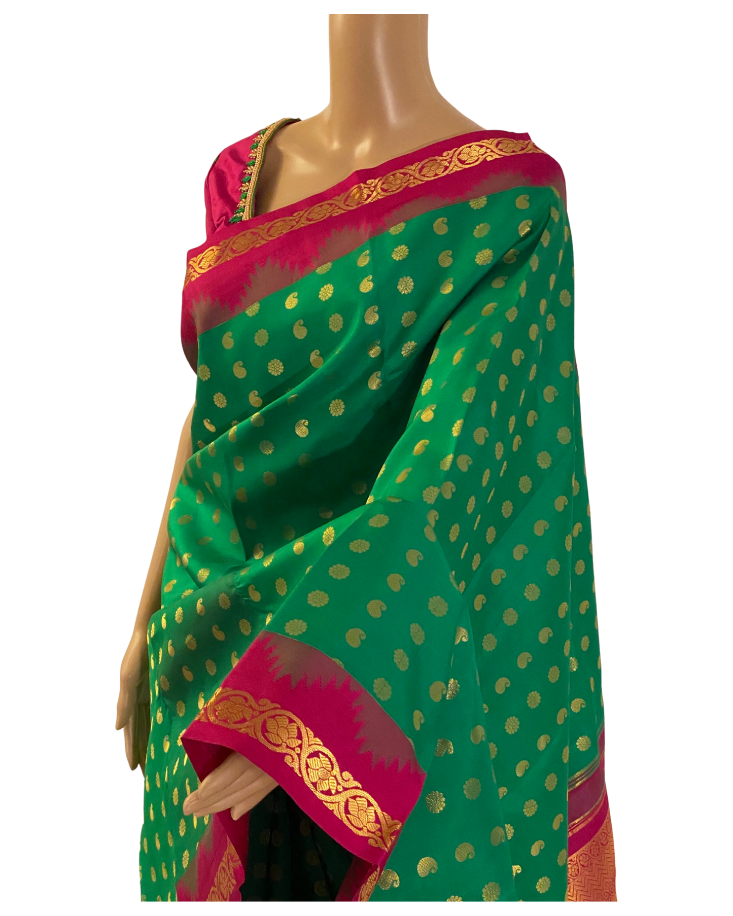 Green and Pink Kanchipuram Silk Saree