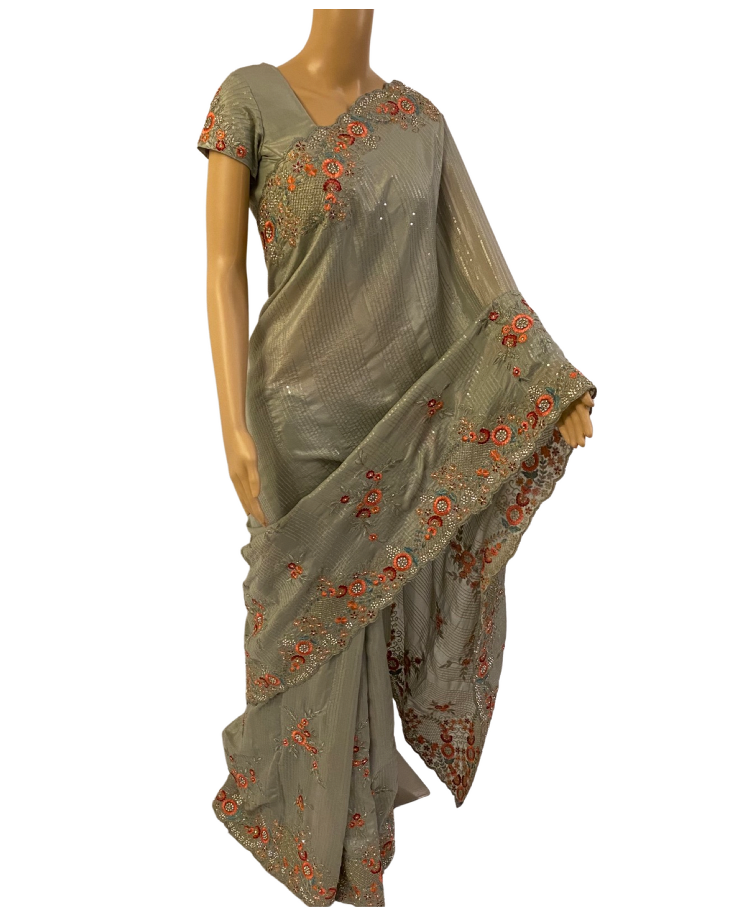 Pastel Green Party Wear Chinnon Crepe Saree