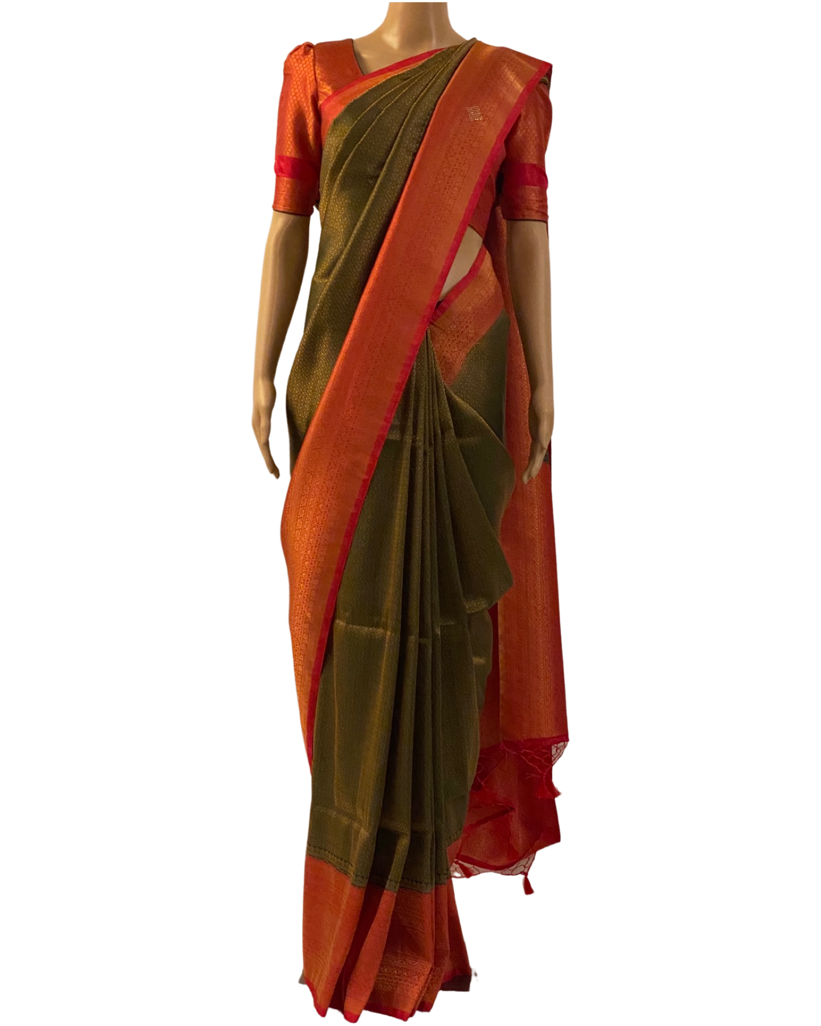 Green Kubera Silk Saree with Stone Work (full view)