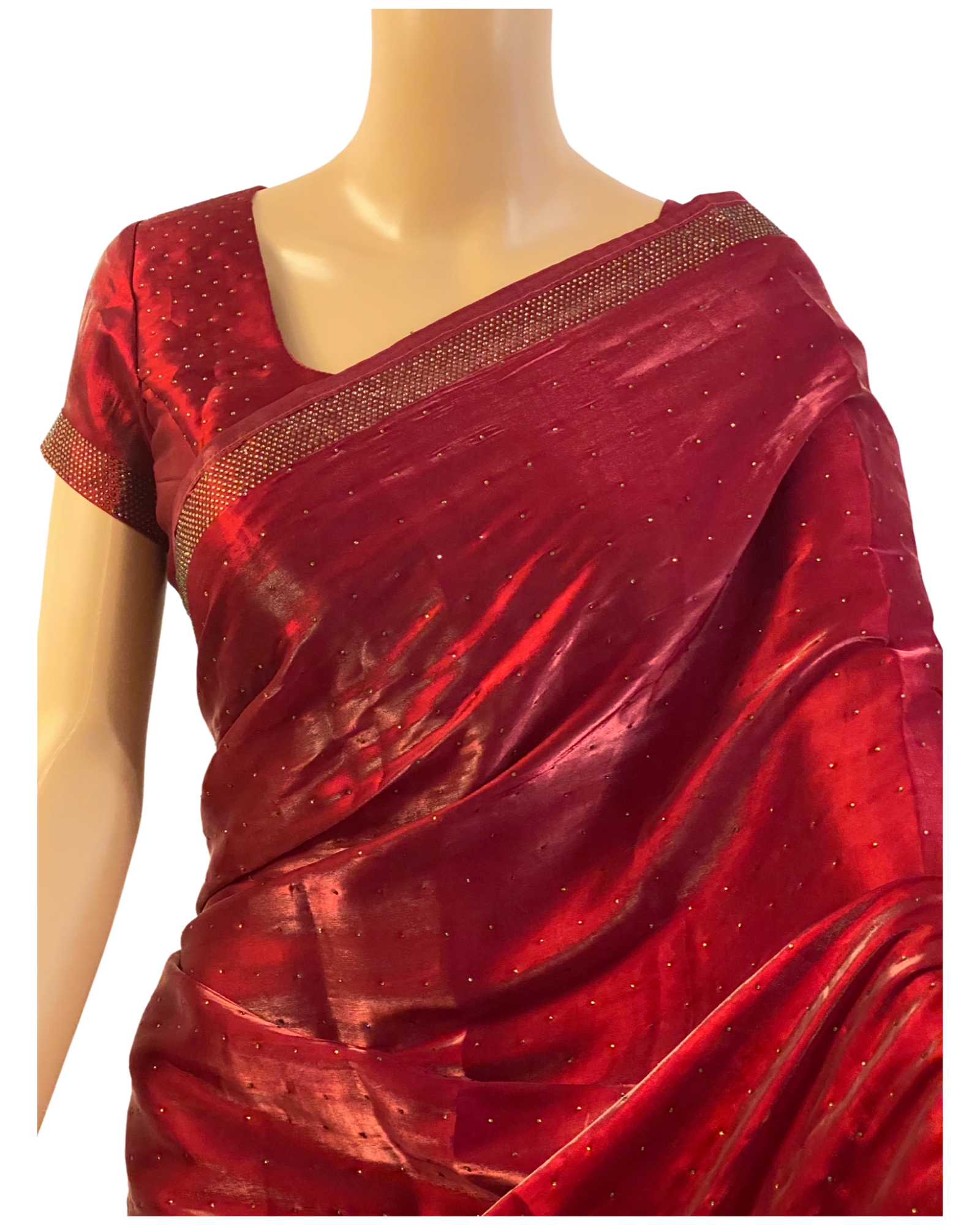 Designer Maroon Swarovski Satin Silk Saree (zoom view)