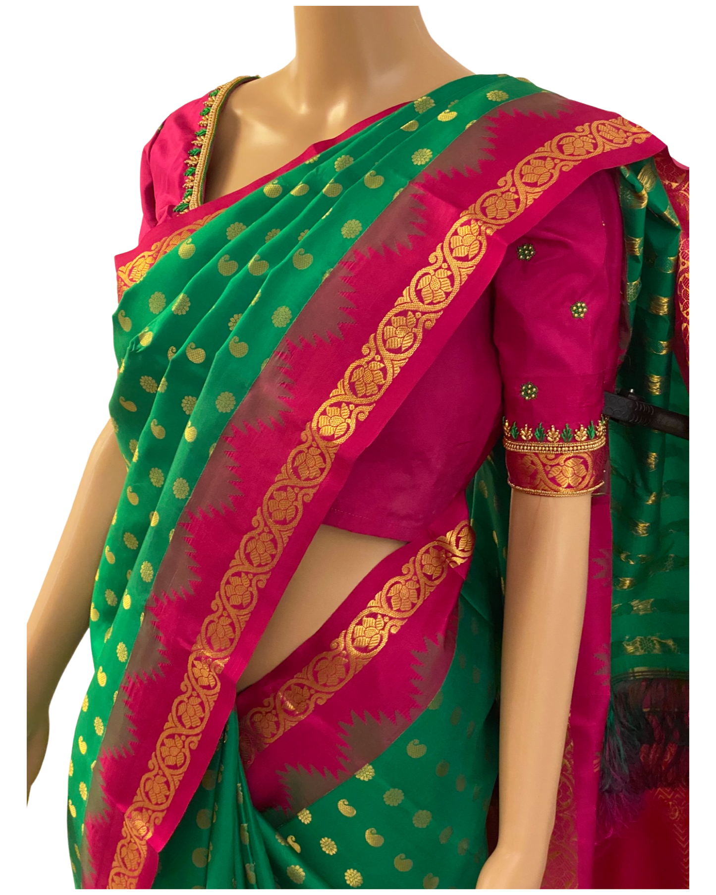 Green and Pink Kanchipuram Silk Saree