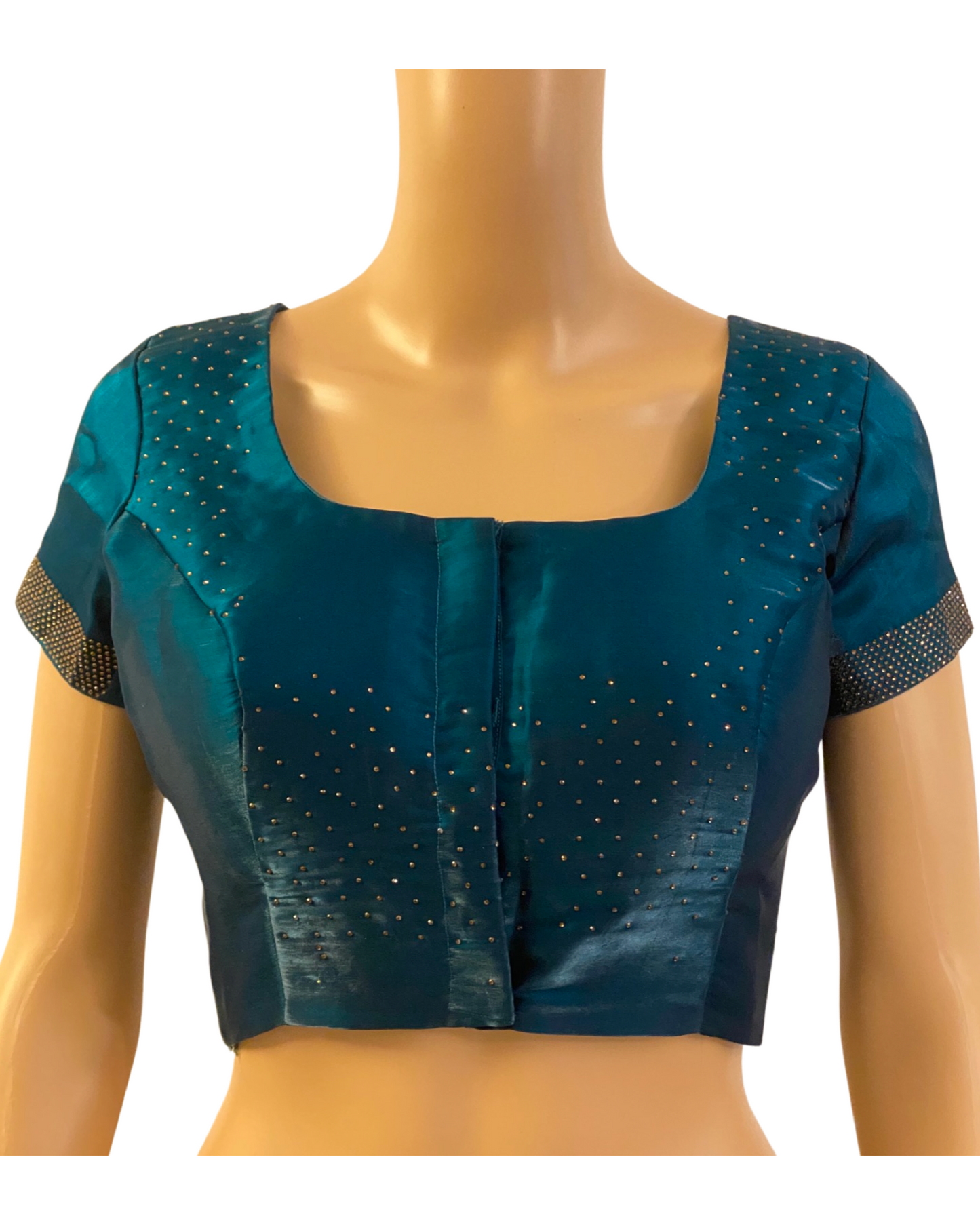 Designer Blue Swarovski Satin Silk Saree (blouse)