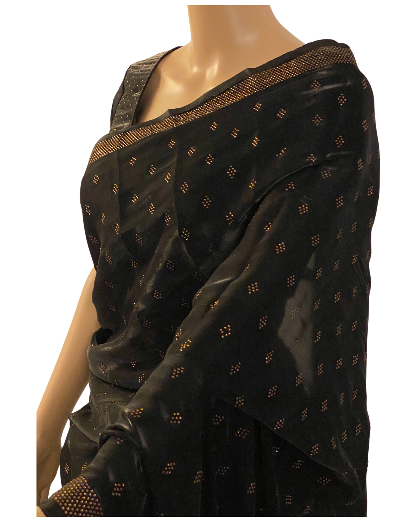 DESIGNER BLACK SWAROVSKI SATIN SAREE (right view)