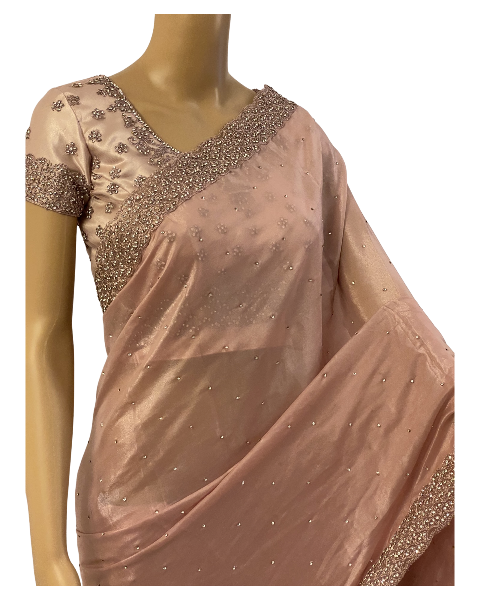 Bollywood Style Designer Pure Crepe Fabric Embroidery Saree (left view)